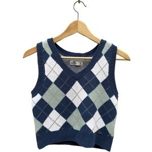 HOLLISTER Blue Argyle Pullover Sweater Vest Size M -Academia